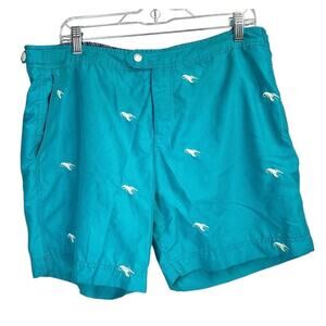 Ted Baker London Teal White Lobster Embroidered Swim Shorts 6 (XXL)